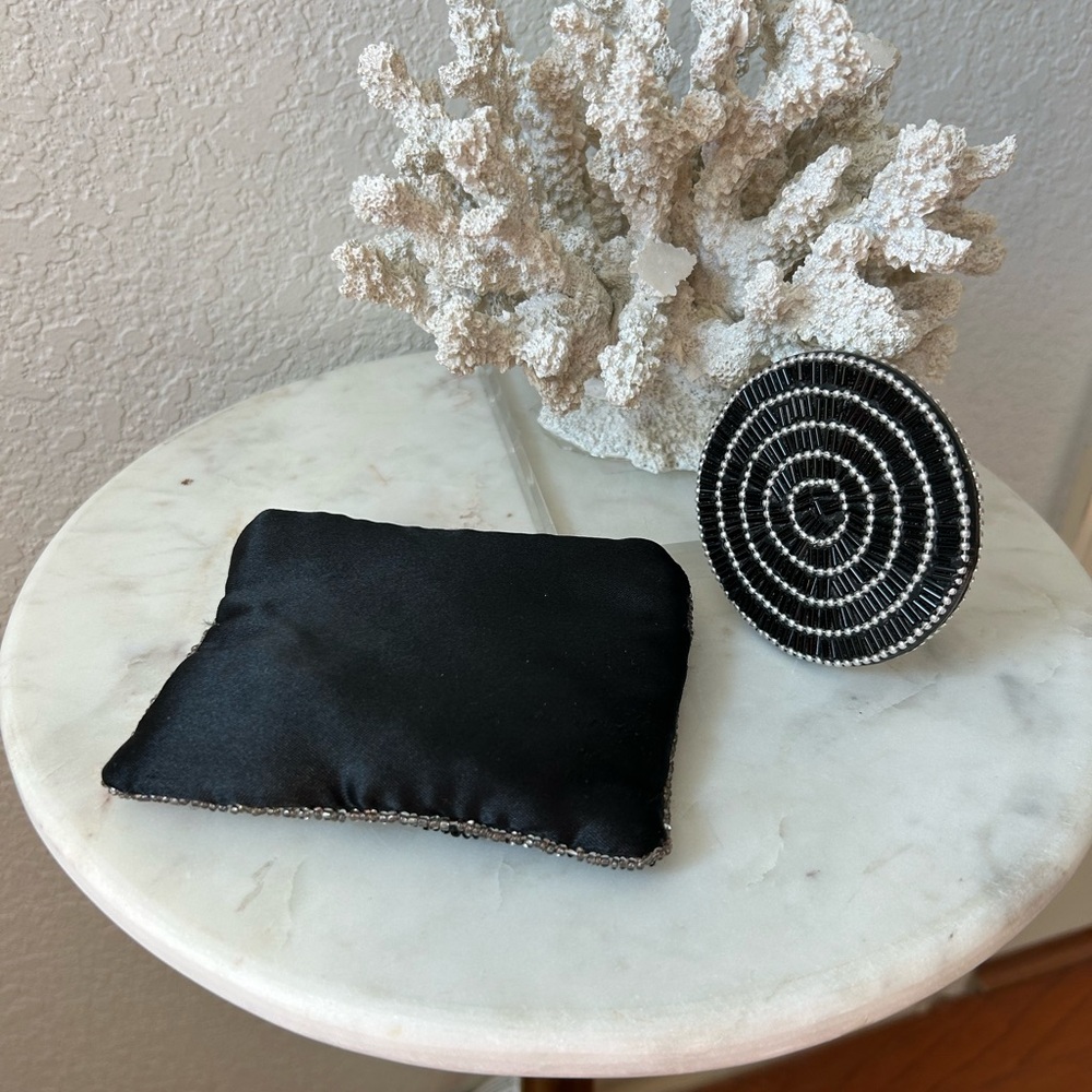 Black Beaded Clutch and Mirror Set - Picture 2 of 2